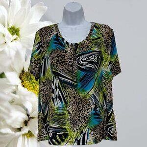 Southern Lady-Women's Large Pullover Top Short Sleeve Multi-Color Light Weight